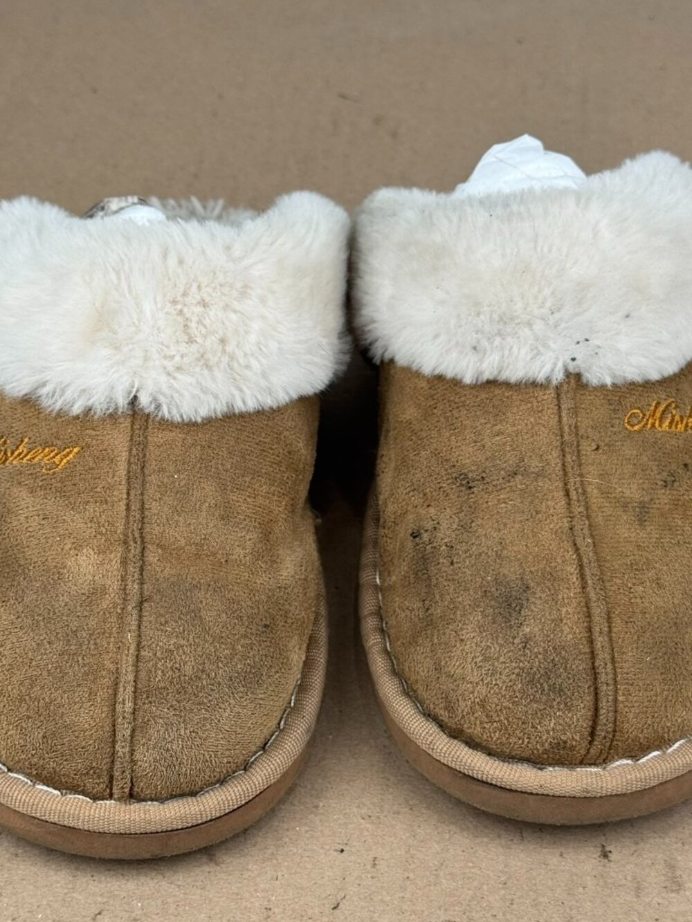 Misheng Unisex Tan Faux Suede Scuff Slippers Faux Fur Brown US Women 9.5 Men 8